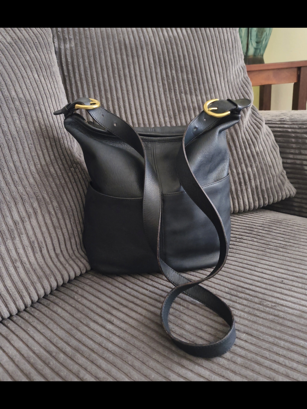 RARE Vtg 80s Coach Soho Rivington Navy Blue Leather M Bucket Bag Crossbody Hobo
